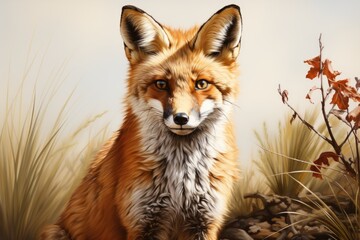 Fototapeta premium Red Fox Illustration on Animal Watercolor on a white background, generative IA