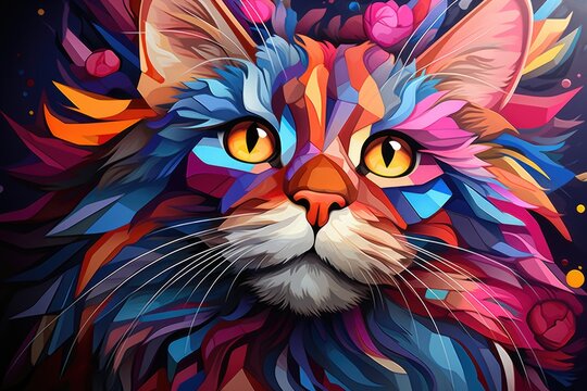 Colorful cat portrait, pop wpap art style, generative IA