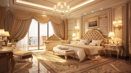 Luxury Bedroom Interior Design with Golden Accents