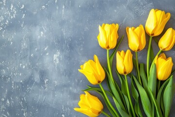 Spring holidays start with lovely yellow tulips perfect for greeting cards