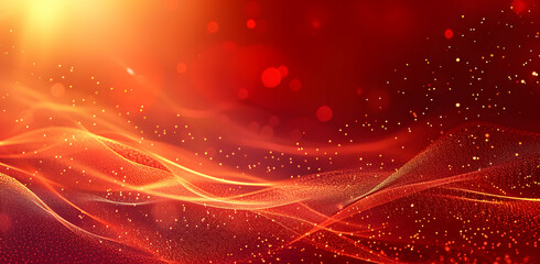 Fototapeta premium Golden waves on dark red background in abstract design, Chinese traditional ornate red and gold lines shiny light background