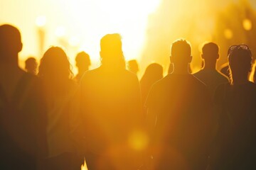 Fototapeta premium Silhouettes of people in the sunlight. Concept of community
