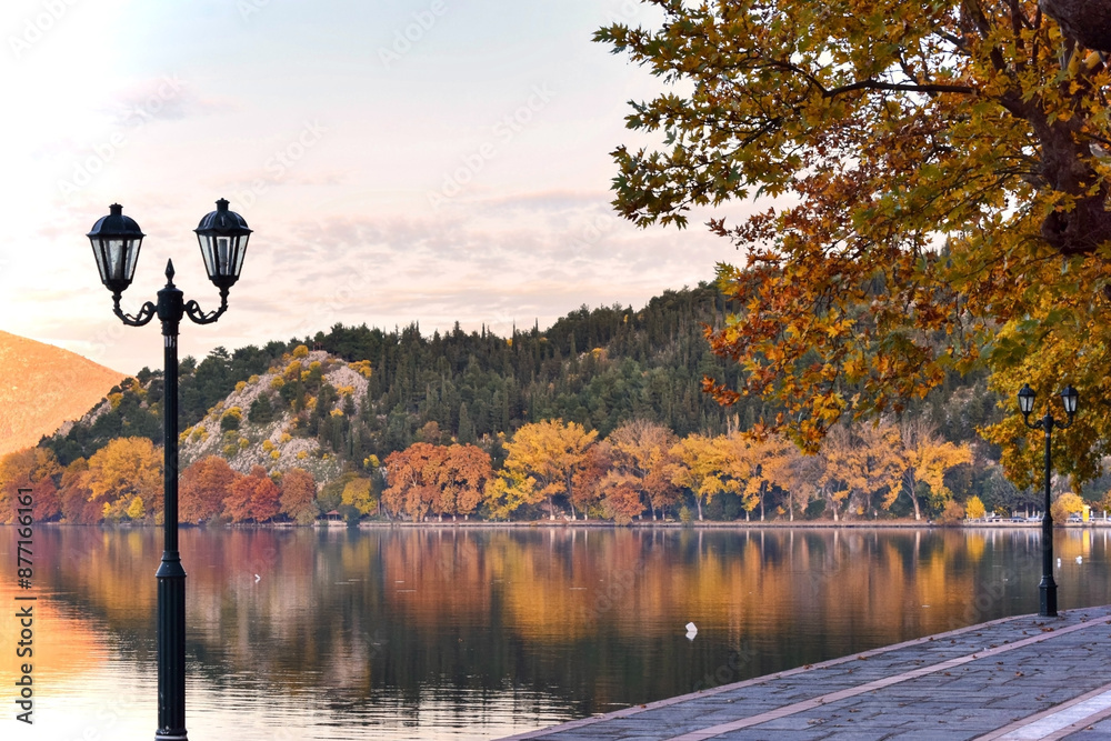 Wall mural autumn in the park of kastoria greece