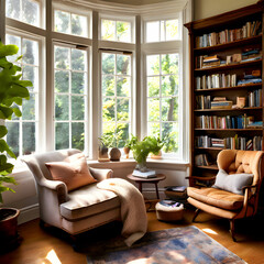 Living room interior with reading area