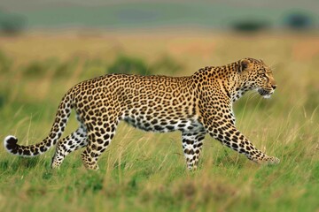 Naklejka premium Leopard Walking in the Grass