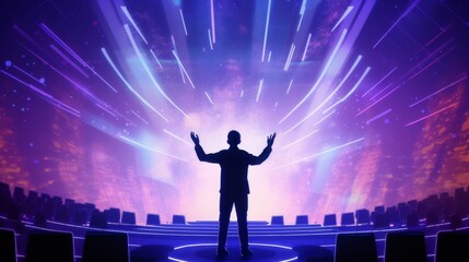 Commanding Presence: Silhouette of Keynote Speaker Captivates Tech Conference Audience