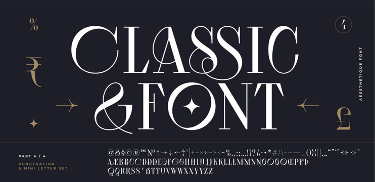 Classic serif font. Headline alphabet serif alphabet with graphic elements, sign, symbol, alternative letters. Classic creative serif font alphabet for design, typographic Vector Illustration