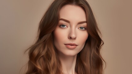 Fototapeta premium A female model facing the camera, model with beautiful face for cosmetics, isolated blank background