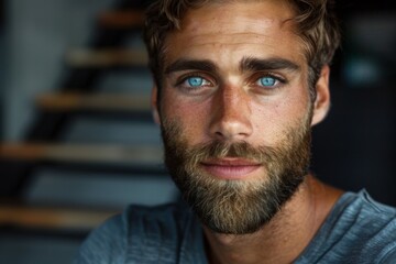 Fototapeta premium Portrait of a Man with Blue Eyes and Beard