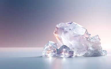 Obraz premium Beautiful Clear Quartz Crystals in Soft Lighting Reflecting Brilliant Colors