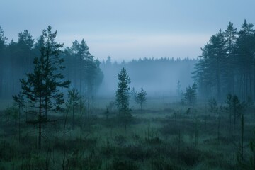Misty Forest Landscape at Dusk