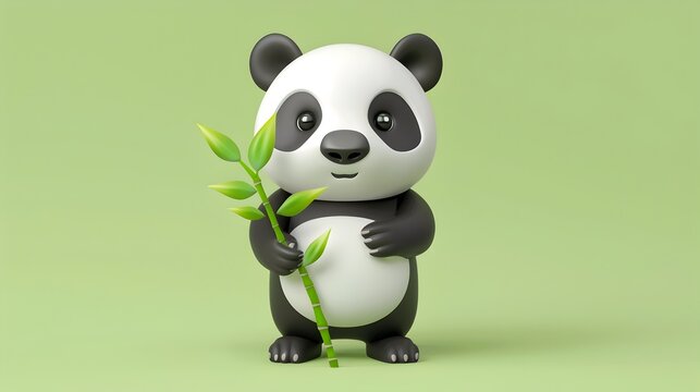 Adorable 3D Rendered Panda Holding Bamboo Icon for Wildlife Conservation