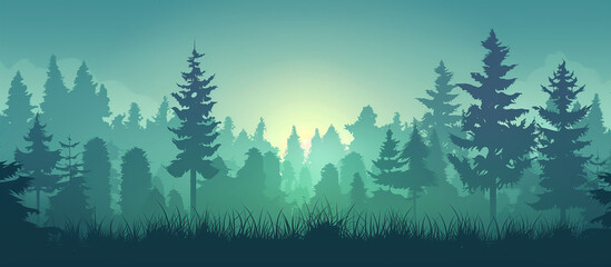 Silhouette parallax background of green forest trees, Ai Generated Images