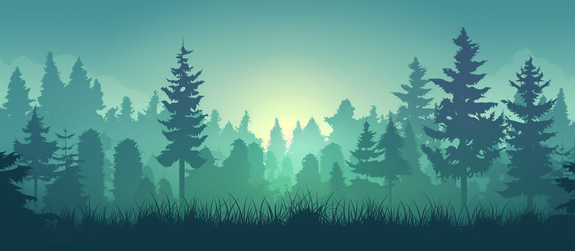 Silhouette parallax background of green forest trees, Ai Generated Images