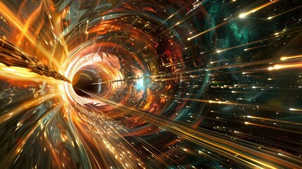 Cosmic Voyage: Interstellar Spaceship Journeying Through a Hyperspace Wormhole