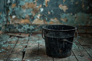 Rustic Metal Bucket in Abandoned Room
