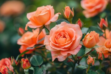 Peach Roses in Bloom
