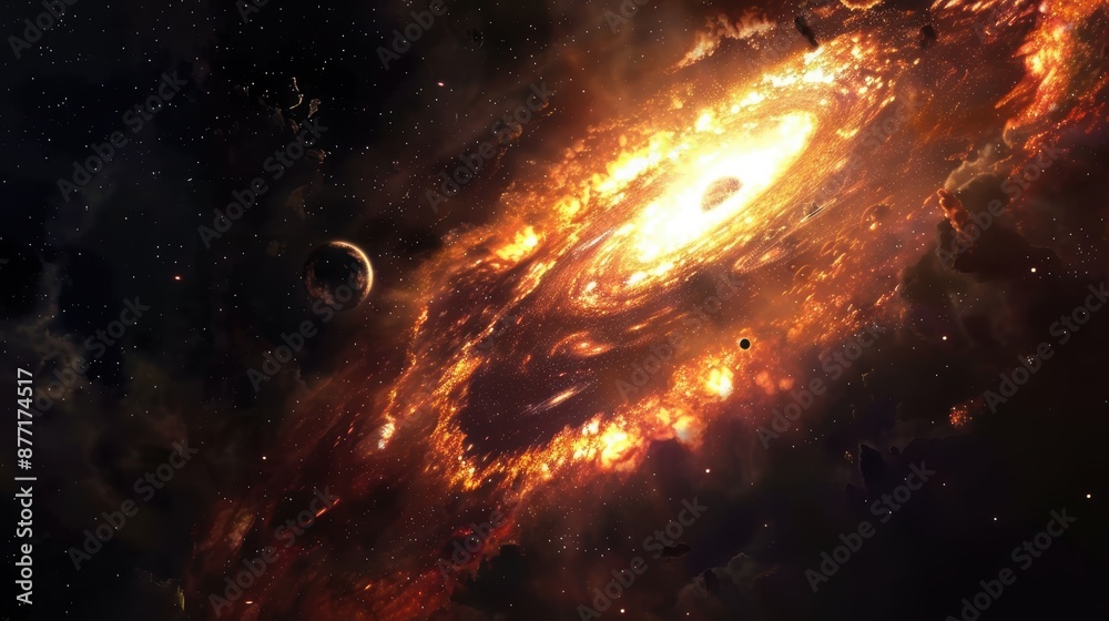 Poster cosmic devourer: distant galaxy consumed by black hole in mesmerizing display of space phenomenon
