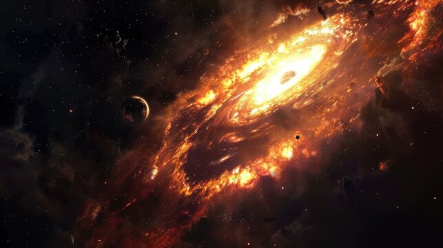 Cosmic Devourer: Distant Galaxy Consumed by Black Hole in Mesmerizing Display of Space Phenomenon