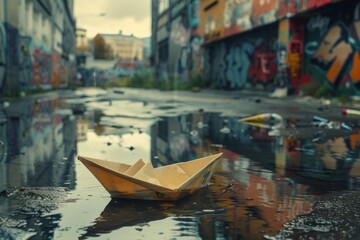 Paper Boat in Urban Alley