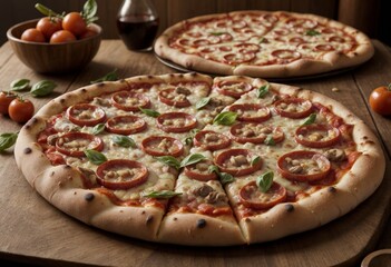 pizza with salami and tomatoes