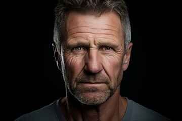 Fototapeta premium Portrait of a handsome mature man on a black background. Men's beauty, fashion.