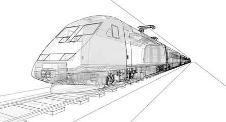 modern locomotive sketch symbol 3d illustration © Svjatoslav