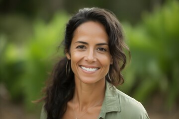 Close up portrait of a beautiful young woman smiling and looking at camera