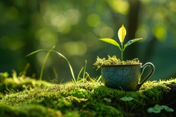Plant in a Cup on Mossy Ground