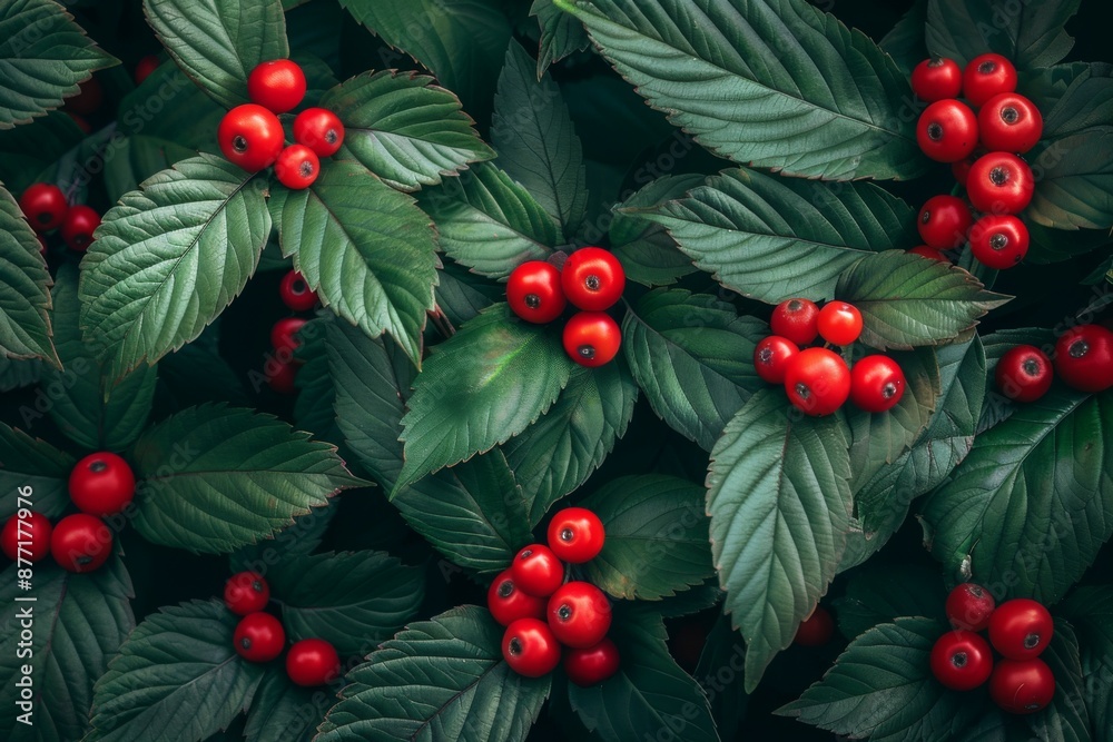 Sticker Red Berries on Green Foliage