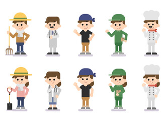 いろいろな職業・男女のフラットイラスト