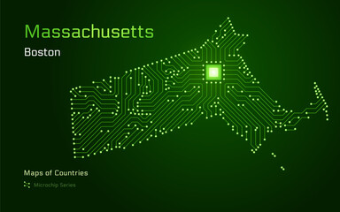 Massachusetts Map with a capital of Boston Shown in a Microchip Pattern. Boston dynamics, Massachusetts Institute of Technology. United States vector maps. Microchip Series	