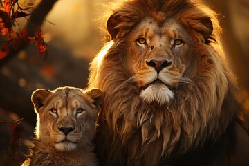 Fototapeta premium A painting of a lion and a lion, generative IA