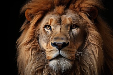 Fototapeta premium Painting a lion on a black background, generative IA