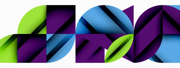 Circle, square and flower petal geometric background. Round shapes composition for wallpaper, banner, background or landing