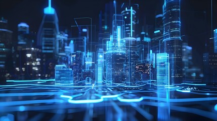Futuristic 3D Holographic Cityscape - Immersive High-Tech Urban Future Landscape