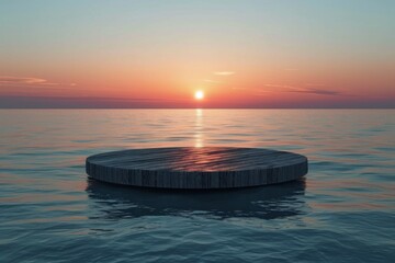 Sunset Over Circular Platform on Calm Sea