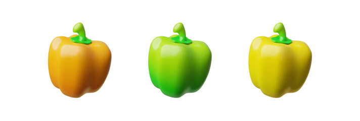 Vector 3D set of yellow and green peppers. Isolated background.