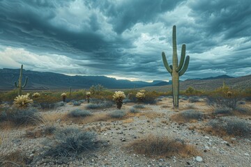 Desert Storm Approaching Mountainous Landscape