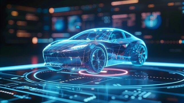 Futuristic Holographic Hovering Car - Advanced Transportation Technology Concept