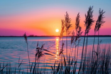 Obraz premium Stunning Sunset Over Serene Lake