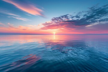 Obraz premium Sunset over Tranquil Ocean Horizon