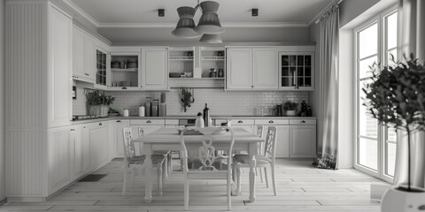 A classic kitchen design with black and white color scheme