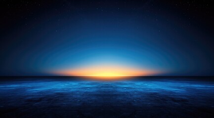 Fototapeta premium An empty space floor with a view of the earth from space at night, the sky is dark blue with stars and there are no clouds.