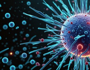 Microscopic View of a Virus With Spiky Protrusions Generated AI