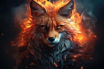 Abstract illustration of an burning fox. high quality illustration, generative IA