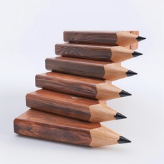 Fototapeta premium Steps to Success, Stacked Wooden Pencils on White Background