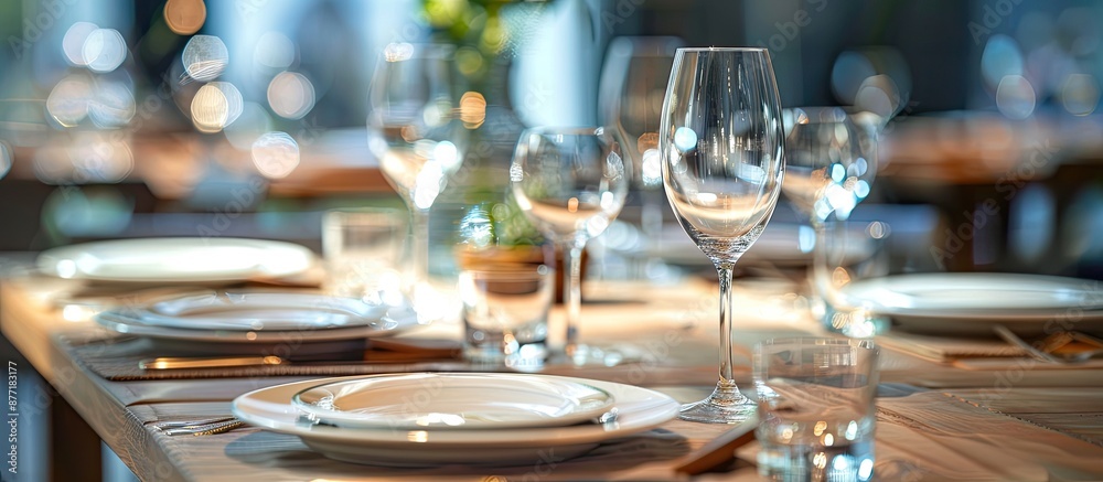 Fototapete table setting with an empty plate glasses and silverware arranged neatly suitable for a copy space i