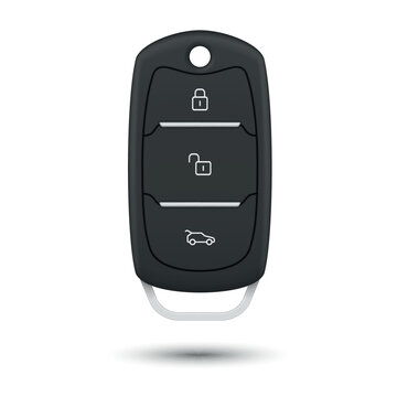 Car remote control key with lock unlock trunk open push buttons realistic vector illustration