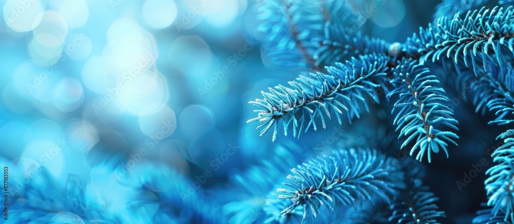 Poster Christmas tree branches in a shade of blue with space for adding images. with copy space image. Place for adding text or design